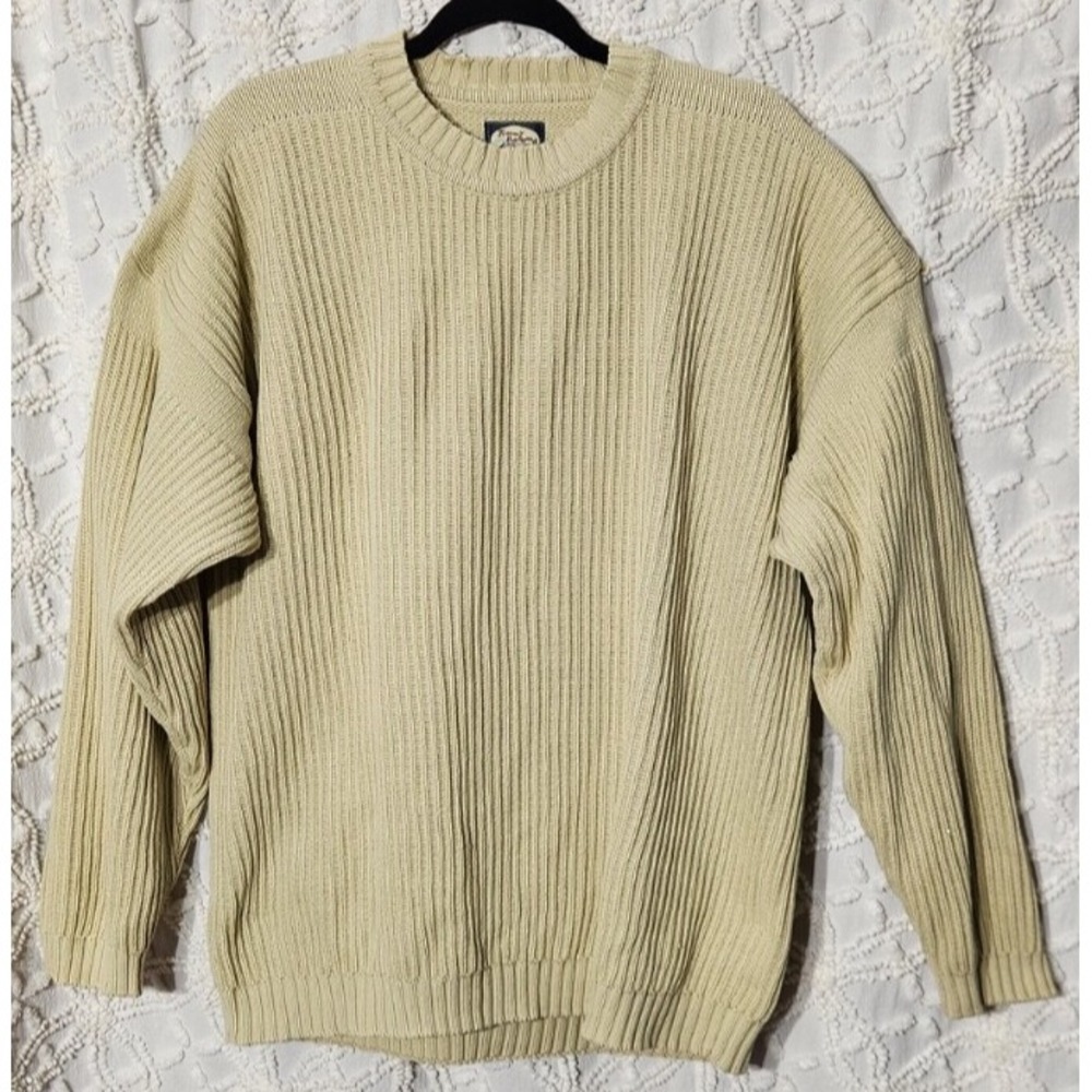 Vintage Tommy‎ Bahama Mens Chunky Knit Sweater Size Large Butter Yellow **Flaw**